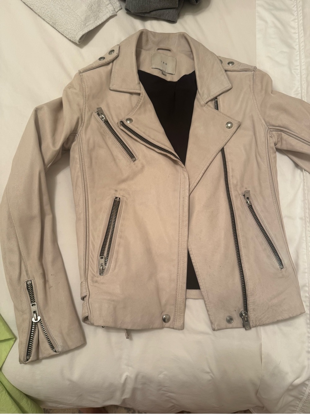 IRO Beige Leather Moto Jacket with Silver Hardware